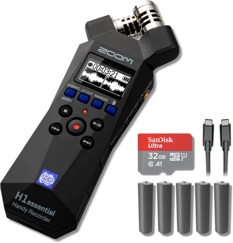 Miniatura 9 de Zoom H1essential - Grabadora de audio portátil de 2 pistas y 32 bits con micrófono Lavalier GO Lav, 5 baterías AAA, cable USB-C a USB-C y tarjeta