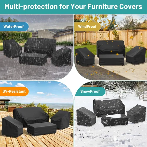 Miniatura 6 de Mrrihand Fundas para muebles de patio, 4 piezas, funda impermeable para muebles de exterior, incluye funda para sofá exterior, 2 fundas para sillas