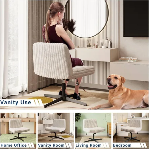 Miniatura 8 de Silla cruzada sin brazos, silla de escritorio de oficina extra ancha sin ruedas, asiento acolchado extra grande de 26 pulgadas para sentarse