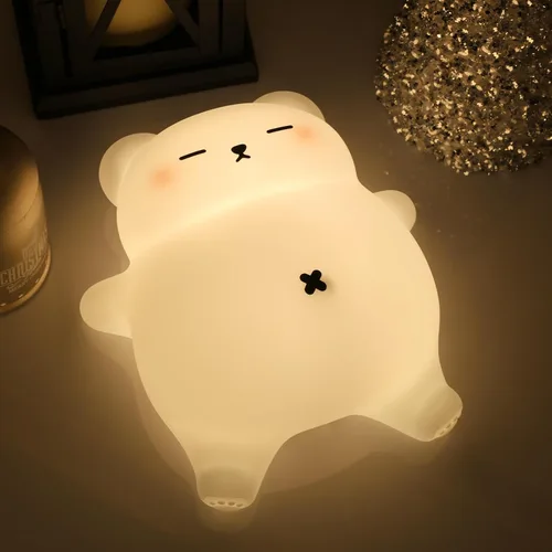 Luz nocturna de oso para guardería, lámpara de noche de bebé recargable de silicona suave con atenuación de 3 niveles, control táctil, temporizador