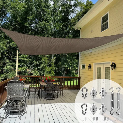 TANG Toldo tipo vela de 14 x 16 pies, color marrón, con kit de herramientas, tela rectangular para sombra, bloque U*V, para patio, jardín, escuela,
