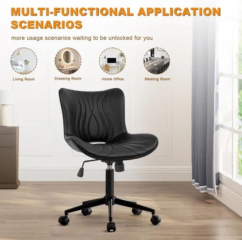 Miniatura 7 de Silla de oficina, silla de escritorio sin brazos con ruedas, ergonómicas y cómodas sillas de trabajo para computadora en casa, silla de tocador