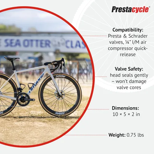 Miniatura 5 de Prestaflator - Inflador de neumáticos para bicicleta, herramienta de compresor de aire Presta & Schrader, funciona con neumáticos sin cámara