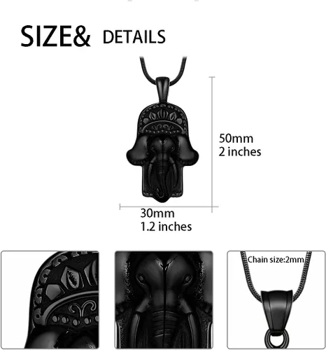Miniatura 4 de Hamsa - Collar de mano para hombre, acero inoxidable 316L, colgante de mano de Fátima, chapado en oro de 18 quilates, color negro y pistola, amuleto