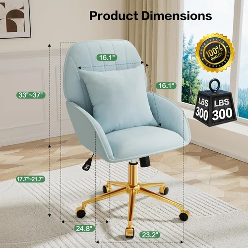 Miniatura 3 de Silla de escritorio para oficina en casa cómoda con ruedas ajustables giratorias, silla moderna de terciopelo para maquillaje con respaldo y Azul