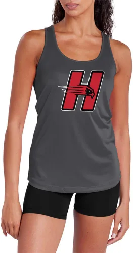 Miniatura 283 de Camiseta deportiva sin mangas oficial de la NCAA Collegiate para mujer, con espalda cruzada, logotipo primario, colección carbón