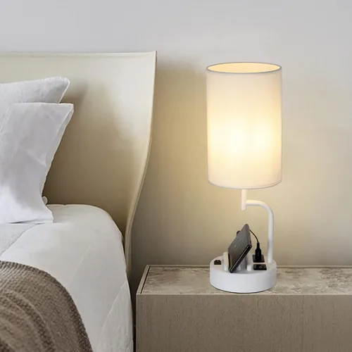Miniatura 7 de Dreamholder - 2 lámparas de mesa con 3 puertos de carga USB, moderna lámpara de escritorio con toma de corriente alterna y soportes para teléfono