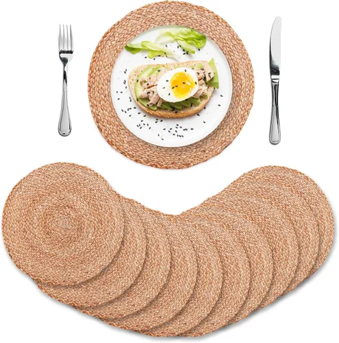 Miniatura 13 de Eco Crave - Juego de 2 manteles individuales redondos tejidos de yute, natural, 33 cm, estilo boho, rústico, de granja, tejido a mano