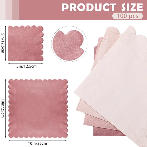 Miniatura 2 de Zhanmai Paquete de 100 servilletas de cóctel de 5 x 5 pulgadas, servilletas festoneadas para bebidas, servilletas de papel de color degradado