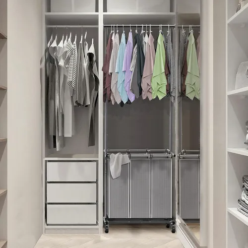 Miniatura 6 de Simple Houseware Clasificador de ropa de 3 bolsas con barra extensible para colgar ropa Plata