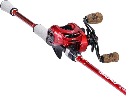 Miniatura 9 de One Bass Spirit Flame Combo de Caña de Pescar y Carrete, Caña de Pescar Giratoria y de Cebo con 2 Piezas de Cuerpo de Grafito, Guías de Acero Azul