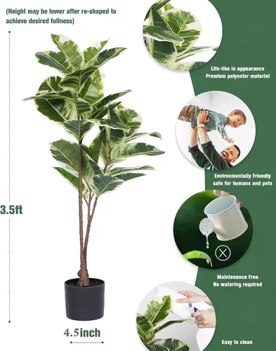 Miniatura 4 de FLOWORLD Planta de Árbol de Caucho Artificial de 43 pulgadas de Alto, Árbol de Ficus Sintético en Maceta, Decoración Tropical Falsa para Casa