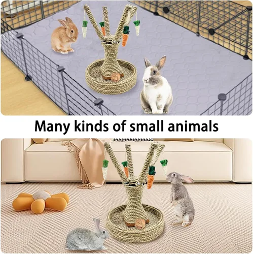 Miniatura 5 de Hamiledyi Juguetes para masticar conejo, ratán, rascador de hierba, trepador, árbol, divertido, árbol, zanahoria, juguetes para animales pequeños