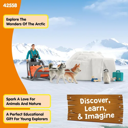 Miniatura 7 de schleich Wild Life - Juego de 19 piezas de expedición antártica con figuras de guardabosques, perros Husky y pingüinos - Juego de safari de nieve