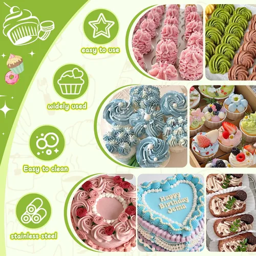 Miniatura 8 de FANTEXY Juego de Jeringas para Decorar Postres, Kit de Manga Pastelera de Acero Inoxidable, Herramientas para Decorar Pasteles, 6 Boquillas de Manga