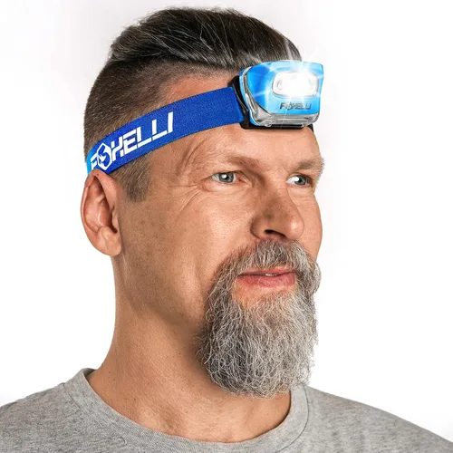 Miniatura 16 de Foxelli Linterna de Cabeza LED para Adultos y Niños, para Correr, Acampar, Hacer Senderismo, Faro de Cabeza con Luz Blanca y Roja, Diadema Cómoda