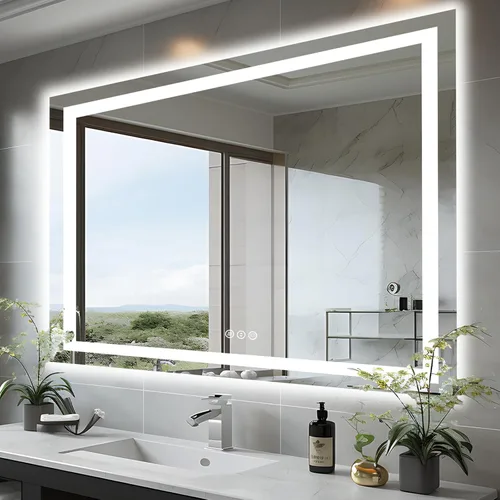 Miniatura 38 de EchosLife Espejos de baño LED de 20 x 28 pulgadas para pared, marco de aluminio negro (frontal y retroiluminado), espejo de tocador antivaho