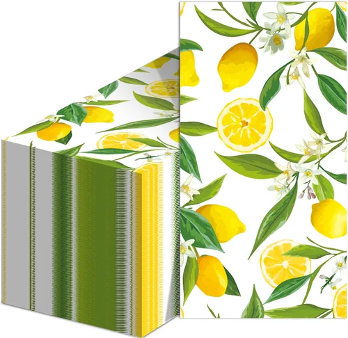 50 toallas de mano de frutas cítricas amarillo limón, servilletas de papel, toallas de mano desechables para baño, boda, vacaciones, aniversario,