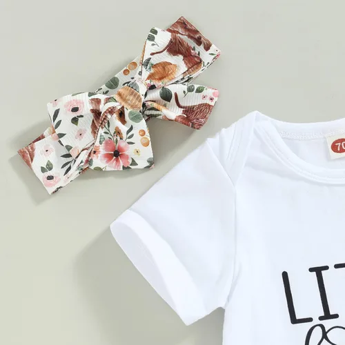 Miniatura 124 de Sejardin Ropa de verano para bebé y niña, recién nacida, manga corta, con letras, mameluco elástico con diadema