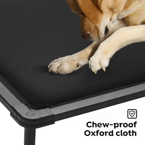 Miniatura 3 de Veehoo Cama elevada para perros a prueba de masticación, catre elevado duradero para mascotas con tapete impermeable relleno de algodón de Negro