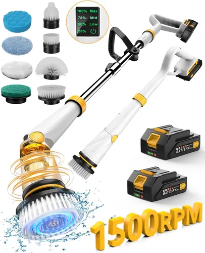 Qimedo Limpiador eléctrico giratorio con dos baterías Q2 Pro, limpiador eléctrico de alta potencia de 1500 RPM para limpieza, cepillo de limpieza