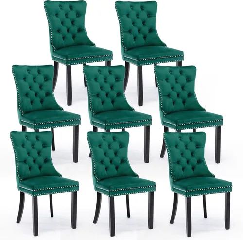 Miniatura 75 de Juego de 4 sillas de comedor de terciopelo, sillas de comedor tapizadas con ribete de cabeza de clavo y patas de madera maciza para cocina