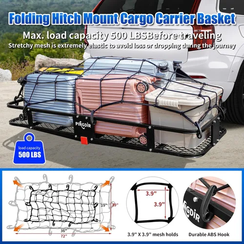 Miniatura 5 de PINGDIR Portaequipajes Plegable para Enganche de Remolque Cesta Rack de Carga 60"*21.5"*6" Capacidad de Peso de Transporte de 500 Libras, Bolsa