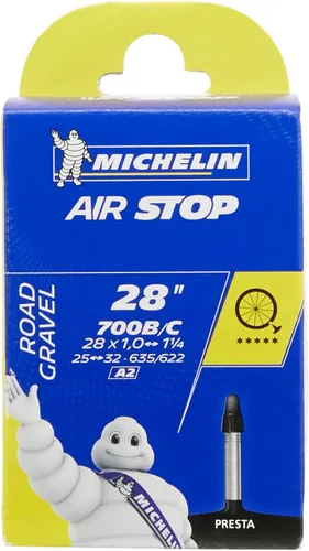 Michelin Airstop - Tubos para bicicleta, caucho butílico, Presta/Schrader/Regina/Madera, 26", 27.5", 27 x 1 1/4, 700c, 29", carretera, montaña,
