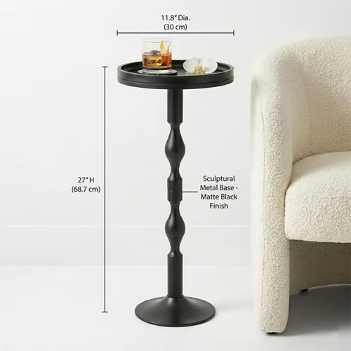 Miniatura 2 de Mesa redonda pequeña para bebidas, mesas de pedestal, mesa auxiliar redonda pequeña para espacios estrechos, mesa auxiliar para sala de estar, Negro