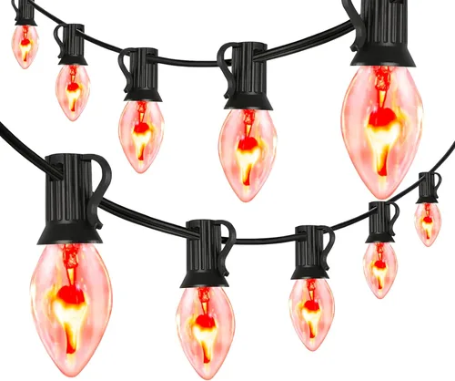 Miniatura 15 de Tira de luces LED de Navidad para exteriores, de 50 pies, cadena de luces C7 con 27 bombillas multicolor de cerámica de 0.6 W, luces de Navidad