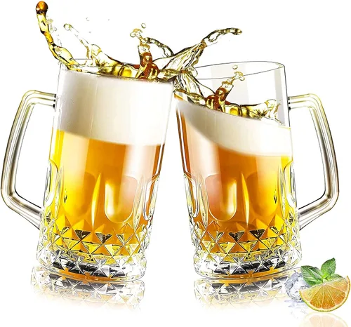 Miniatura 9 de Jarras de Cerveza de 20 OZ, Vasos de Cerveza Alemanes Transparentes Grandes y Altos con Asa para Hombres, Juego de 2