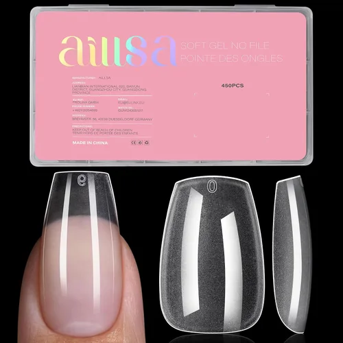 Miniatura 20 de AILLSA Puntas de uñas cuadradas extra cortas – 240 puntas de uñas postizas prelimadas gruesas puntas de uñas medio mate, uñas postizas para regalo