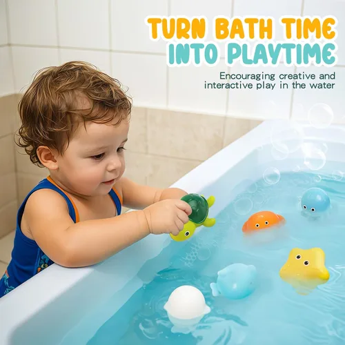 Miniatura 3 de Juguetes de baño, paquete de 6 juguetes de bañera para bebé, sin agujeros, suaves, apretables y flotan en el agua, juguetes de baño de fácil agarre