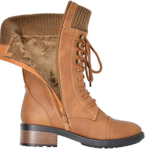 Miniatura 5 de DREAM PAIRS Botas militares de invierno con cordones a media pantorrilla para mujer