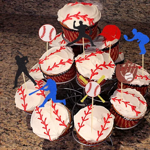 Miniatura 2 de 24 piezas de decoración para cupcakes de béisbol, jugadores de béisbol, temática deportiva, para baby shower, fiesta de cumpleaños, suministros