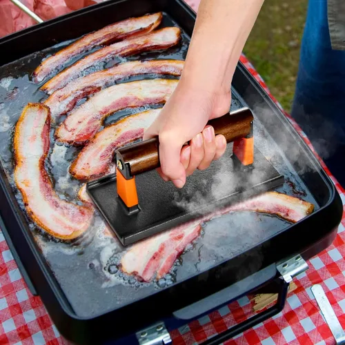Miniatura 7 de GGC Prensa de tocino para plancha, prensa de hamburguesa de hierro fundido para hamburguesas, bistec, tocino, sándwiches, prensa rectangular