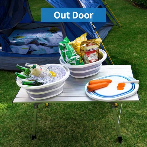 Miniatura 5 de Fregadero Plegable Craftend 7.5L de Plástico, Cesta de Lavar Platos con Tabla de Cortar, Recipiente de Alimentos Plegable para Barbacoa, Picnic