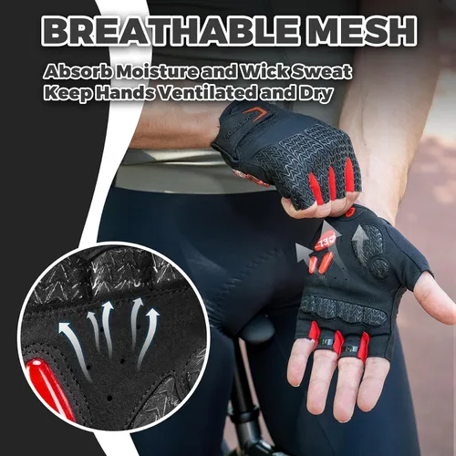 Miniatura 2 de ROCKBROS Guantes de ciclismo para hombres y mujeres con almohadilla antideslizante que absorbe los golpes, guantes de ciclismo sin dedos, ligeros