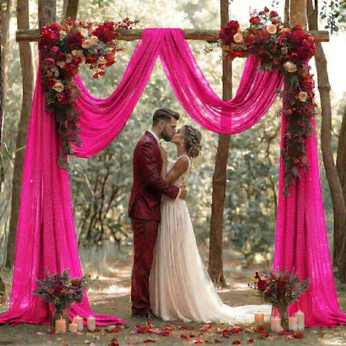 Miniatura 7 de MDS Paquete de 2 paneles de cortina para arco de boda (30 pulgadas de ancho x 30 pies de largo) tela de gasa transparente para boda, ceremonia, Rosa