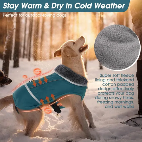 Miniatura 3 de QBLEEV Abrigo cálido para perro, chaqueta de invierno reflectante, impermeable, resistente al viento, ropa de cuello alto para perro para clima