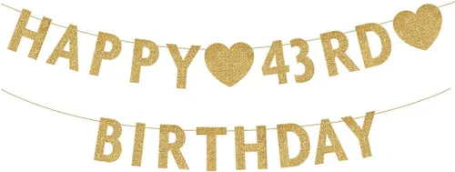 Cartel dorado de feliz cumpleaños número 43, purpurina 43 años, decoración de fiesta de mujer u hombre de 43 años