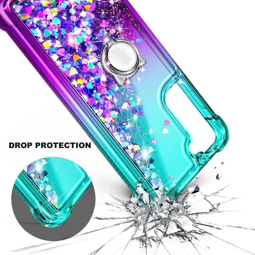 Miniatura 4 de Funda compatible con Samsung Galaxy S24-FE Aqua/Purple Funda líquida flotante con purpurina linda con protector de pantalla de vidrio templado