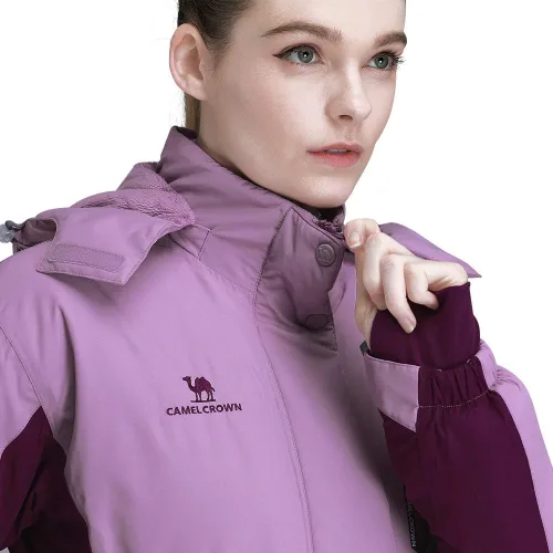 Miniatura 2 de CAMEL CROWN - Chamarra de esquí para mujer, impermeable, con capucha desmontable, rompevientos, forro polar, parka para lluvia