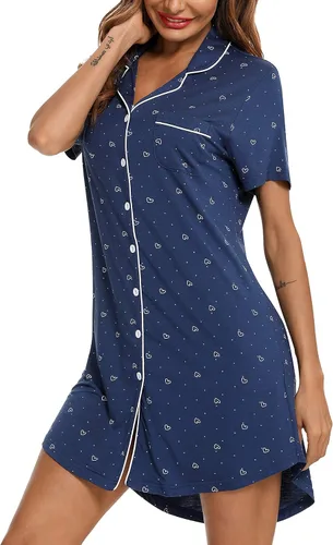 Miniatura 78 de Samring Camisón de pijama para mujer, manga corta/larga, con botones, camisón para dormir, camisón para novio, talla XXL