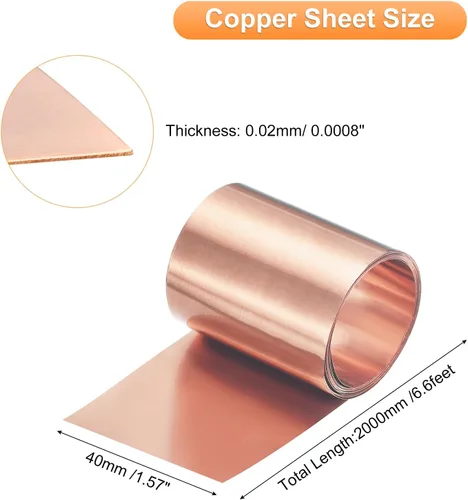Miniatura 58 de uxcell Rollo de lámina de cobre de 78.740 in x 0.394 in x 0.001 in, 99.9% de tira de cobre puro de cobre intermitente placa de lámina de metal