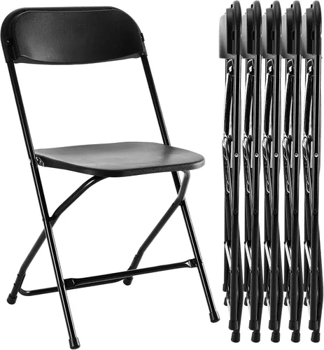 Miniatura 10 de Sillas plegables, para interiores y exteriores, portátiles, apilables, de plástico, para fiestas, bodas y oficina, paquete de 4, color negro