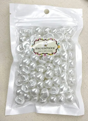 Miniatura 8 de AMORNPHAN 100 botones redondos blancos de perlas de resina de 0.551 in con forma de hongo con agujero para coser ropa, vestido, suéter