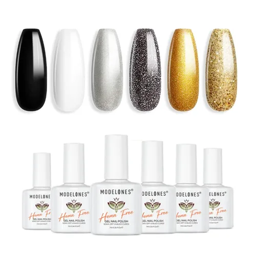 Miniatura 32 de modelones Juego de esmaltes de uñas de gel con purpurina, sin hema, 6 colores, Chameleon Aurora Shimmer Glitter Kit de esmalte de gel azul, verde