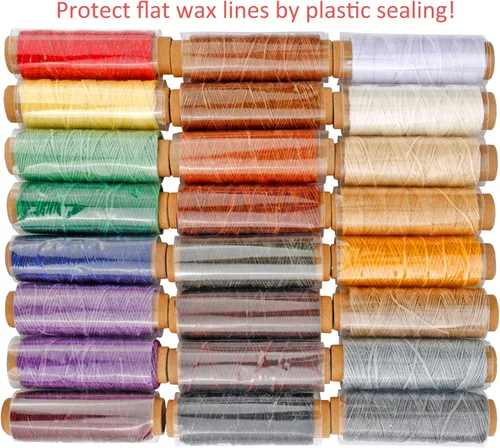 Miniatura 3 de JANYUN 792 yardas, 24 colores, hilo plano encerado para costura de cuero, suministros de bricolaje, cada uno de 33 yardas