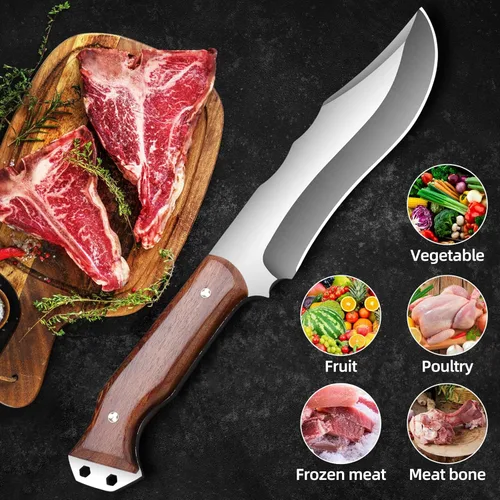Miniatura 2 de Cuchillo de carnicero resistente con funda, cuchillos de chef, cortador de verduras, machete para cocina, al aire libre, campamento, barbacoa (7.5)